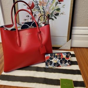 Kate Spade Eva Breezy Floral Medium Satchel-Red, with matching wallet..Leather.